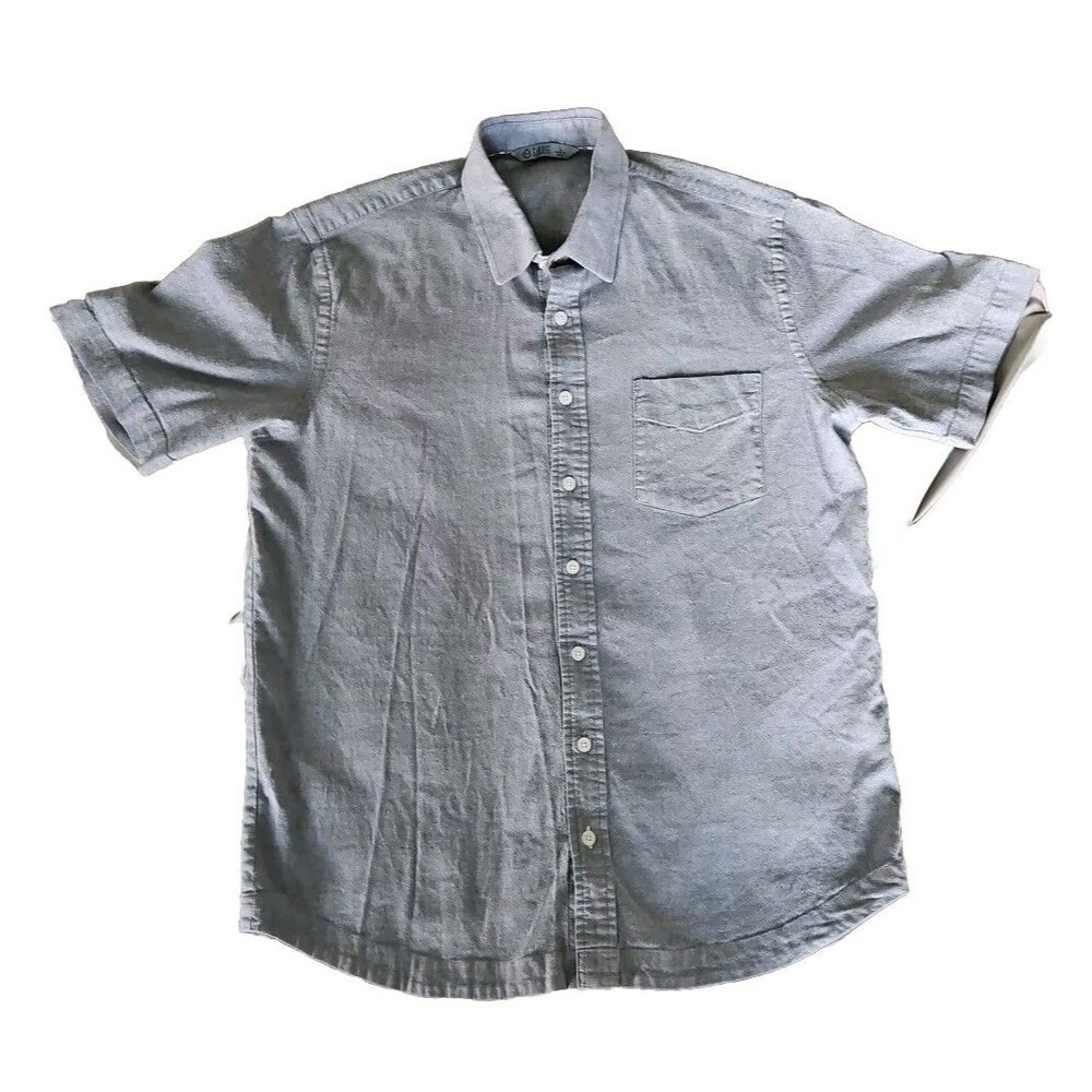 Tasc Shirt Mens Large Blue Gray Short Sleeve Button Bamboo Cotton Pocket